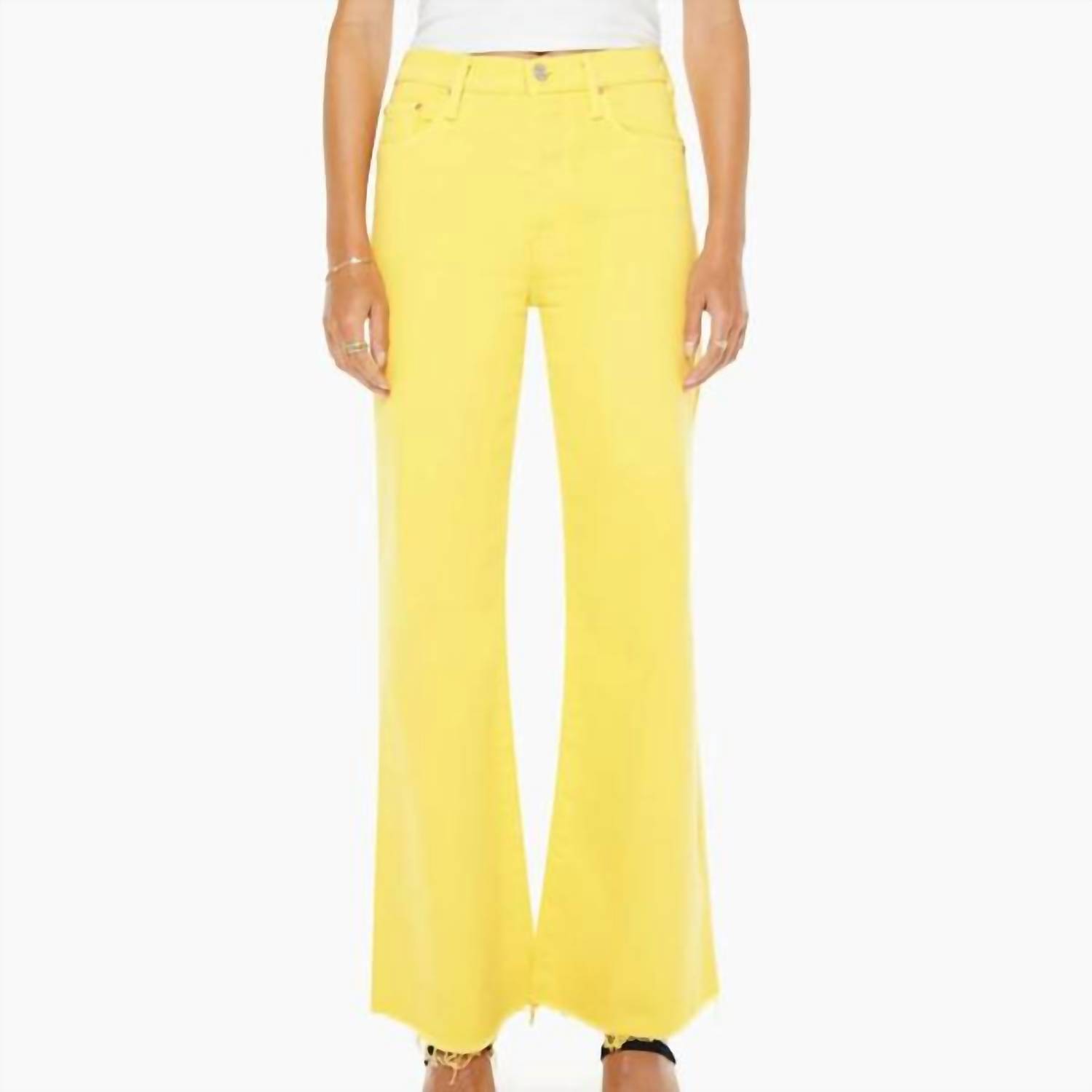 New Mother Tomcat Roller Fray Wide Leg Jeans In Sunshine
